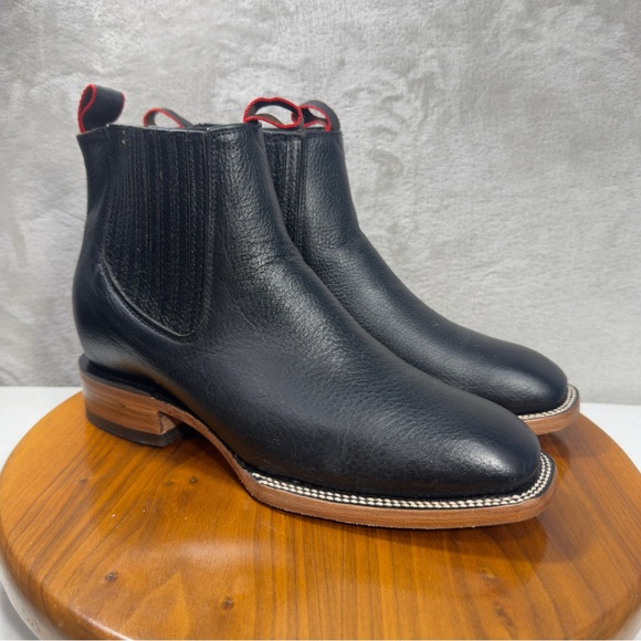 Herencia Leather Boots Mens Sz 8 Black Leather Botines Western Mexico Square Toe